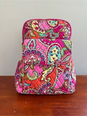 Vera Bradley NWT Quilted Cotton Campus Backpack Bookbag Pink Paisley Swirls 15"